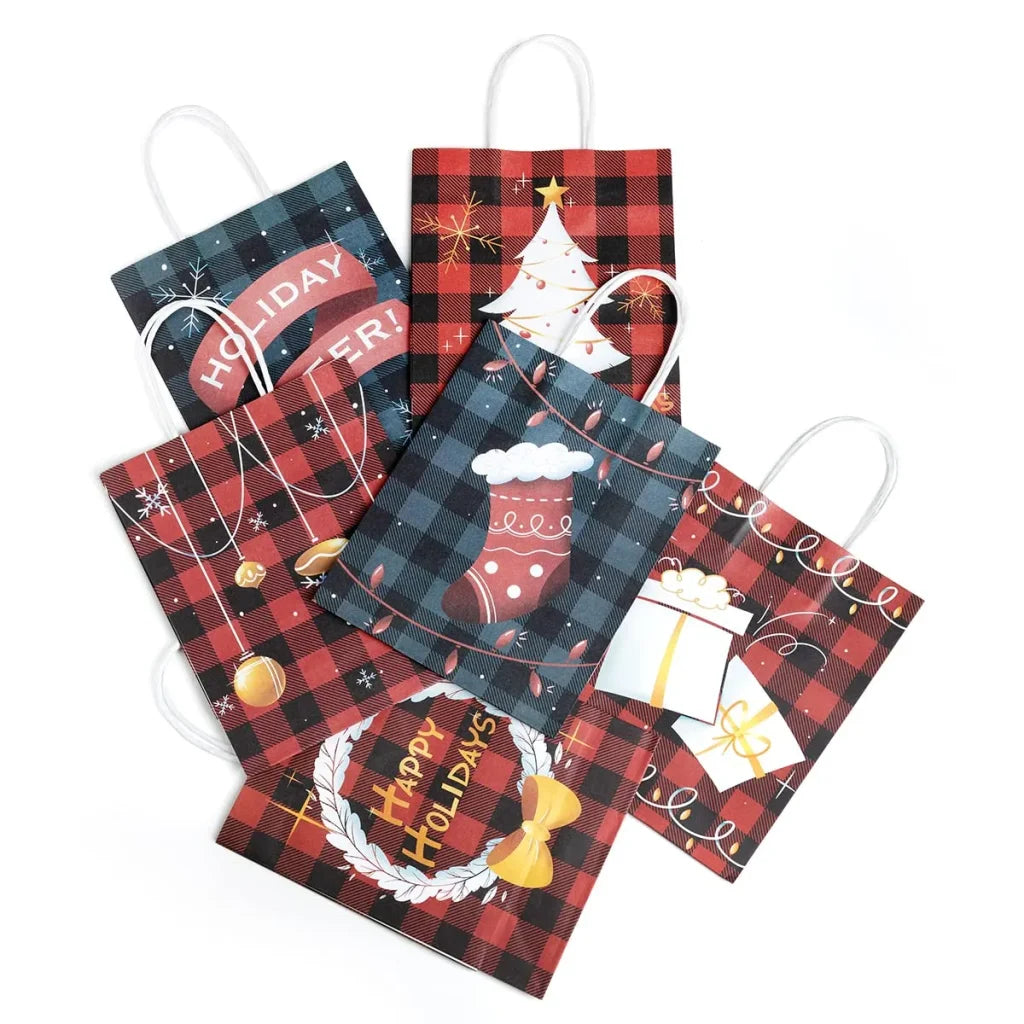 24pcs Christmas Buffalo Plaid Gift Bags with Handles