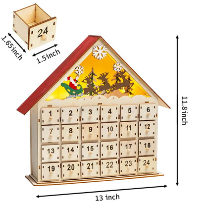 Christmas LED Wooden House Advent Calendar With 24 Drawers