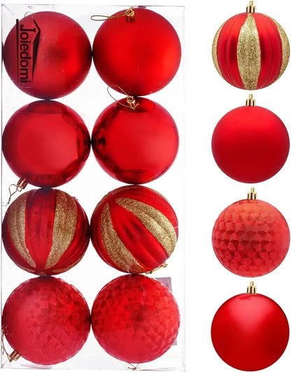 8pcs Shatterproof Red Christmas Ball Ornaments 3.94in