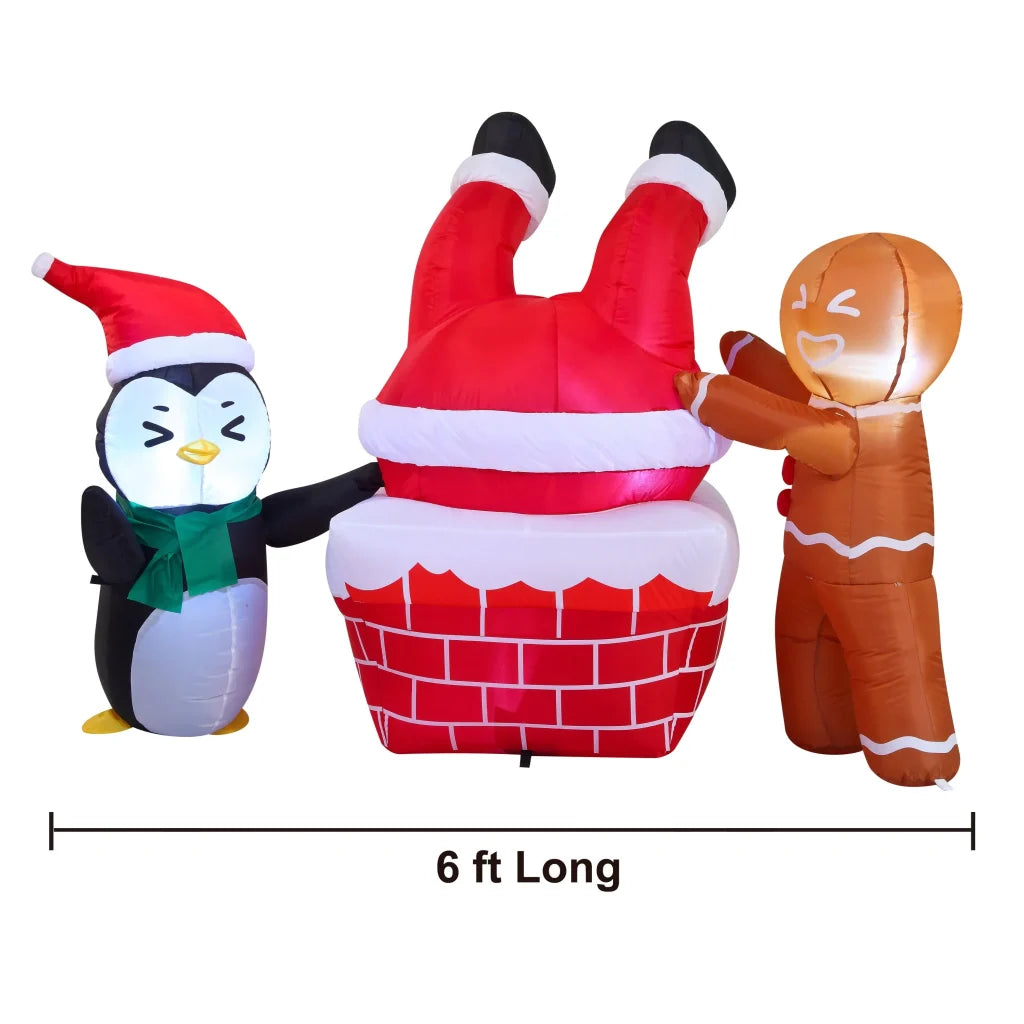 6ft Long LED Inflatable Santa Fall into a Trash