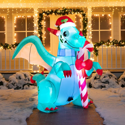 6ft Tall LED Christmas Green Inflatable Dragon