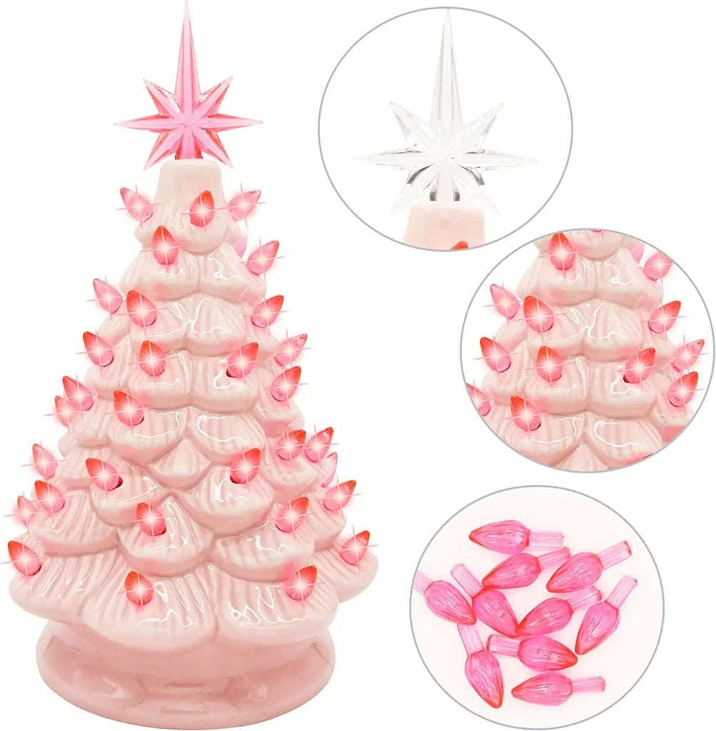 Pink Ceramic Tabletop Christmas Tree 12in