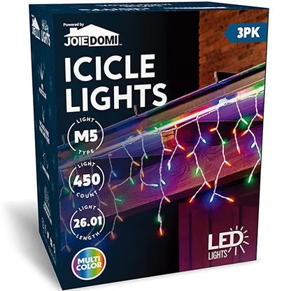 3×150 LED Multicolor Cool White and Warm White Led Icicle Lights 26.01ft