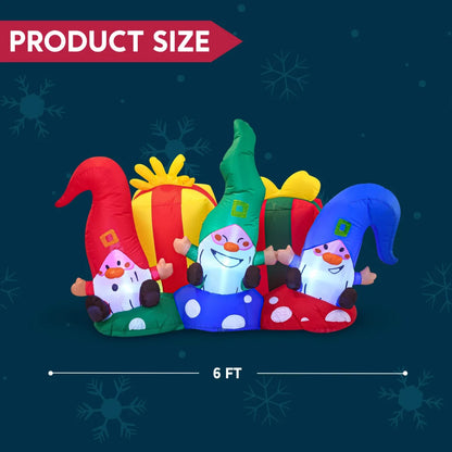 6ft Inflatable LED Three Happy Christmas Gnome