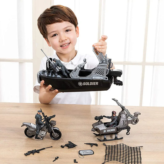 9pcs Combat Boat and Military Vehicle Toy Set