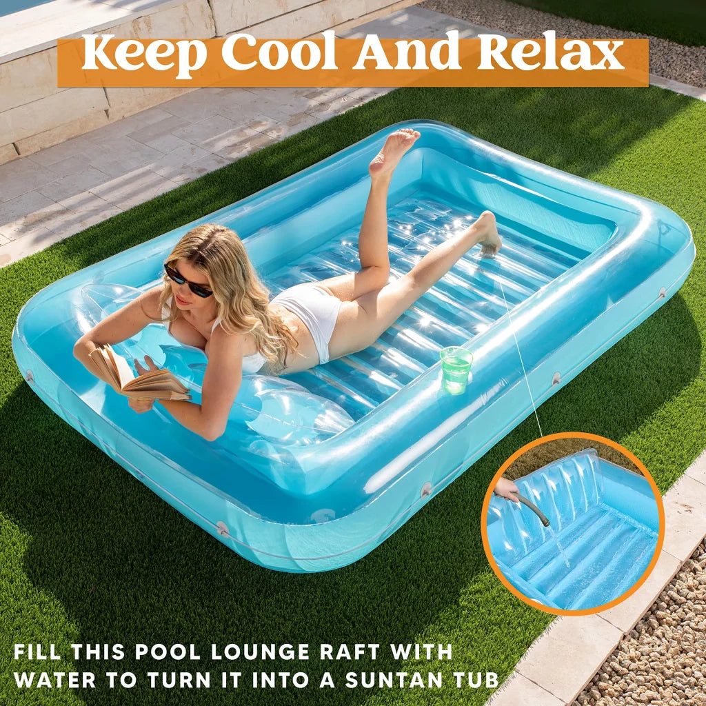 Sloosh-XL Inflatable Tanning Pool Lounge Float, 85″ x 57″ More Large Sun Tan Tub Adult Pool Floats Raft