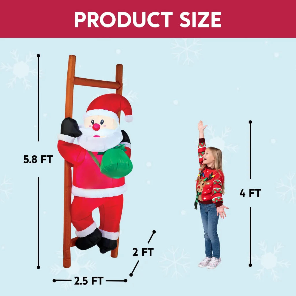 5.8ft Christmas Height Santa Climbing Inflatable with LED Lights