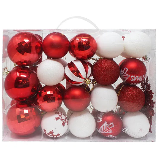 50pcs Red and White Shatterproof Christmas Ornaments