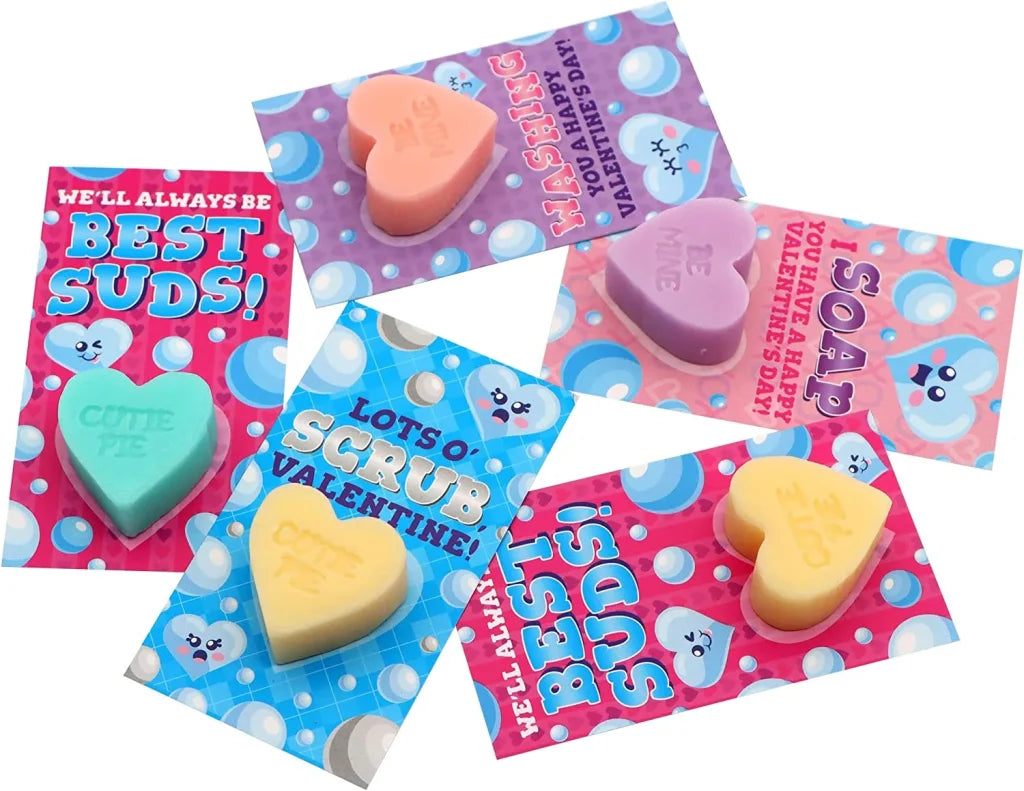 24Pcs Heart Shaped SOAP with Valentines Day Cards for Kids-Classroom Exchange Gifts