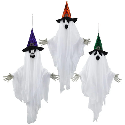 3pcs Halloween Hanging White Ghost with Hats 24.8in