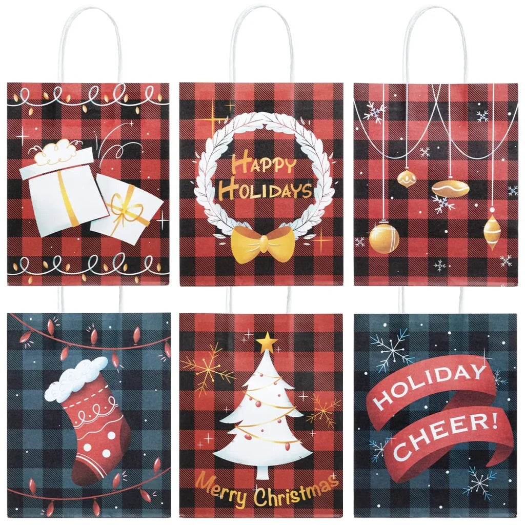 24pcs Christmas Buffalo Plaid Gift Bags with Handles