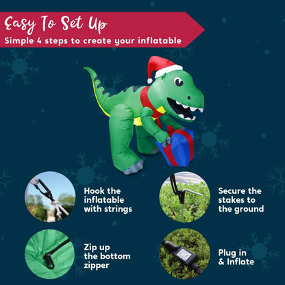 5ft LED Giant Christmas Inflatable Dinosaur