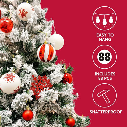 88pcs Red and White Christmas Shatterproof Ornaments