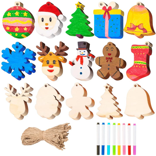 100 Pcs Christmas Wooden Hanging Ornaments