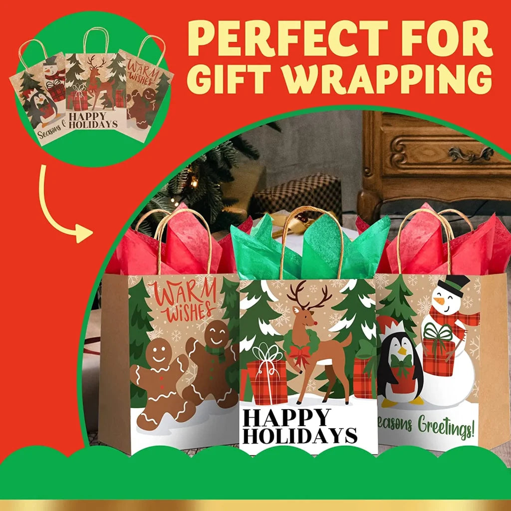 24pcs Christmas Kraft Paper Goodie Bags