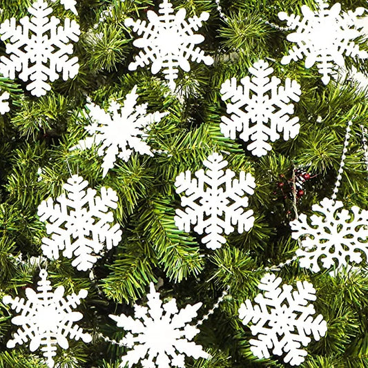 36pcs White Glitter Snowflake Christmas Ornaments