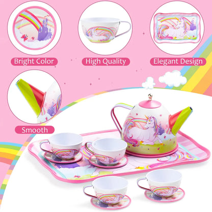 15pcs Girls Unicorn Tin Teapot Playset