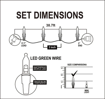 900 LED Clear Led Green Wire String Lights