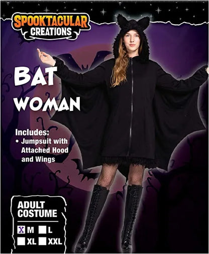 Woman Bat Halloween Costume with Zip Hoodie