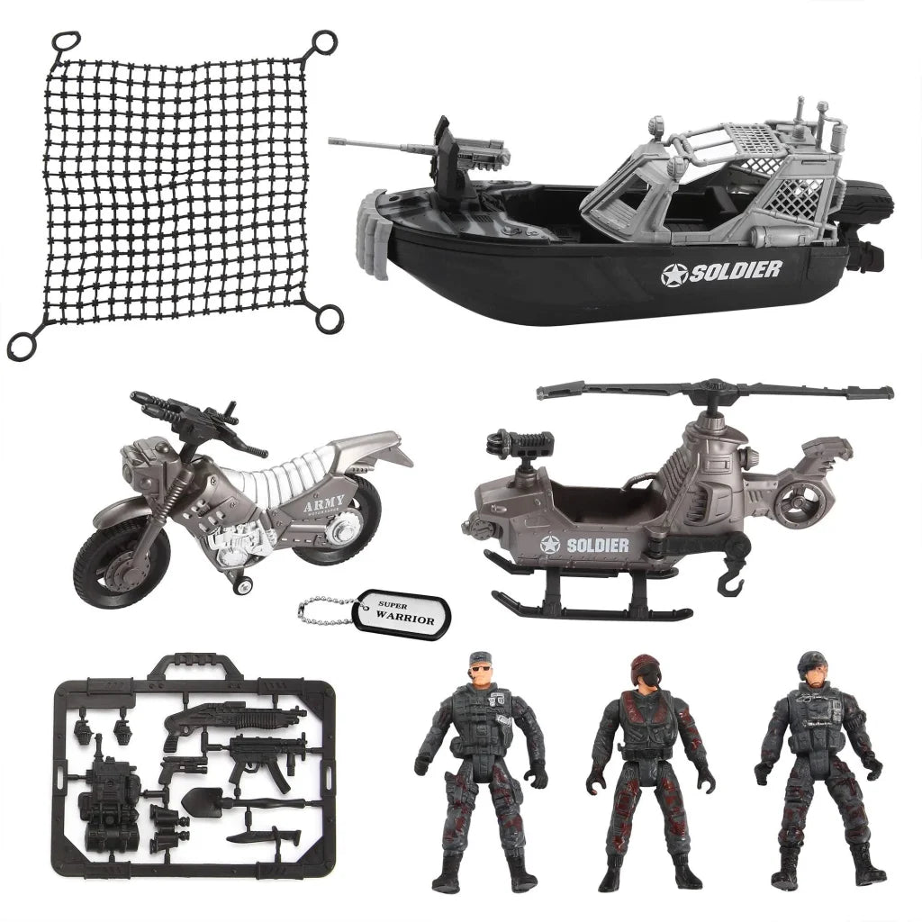 9pcs Combat Boat and Military Vehicle Toy Set