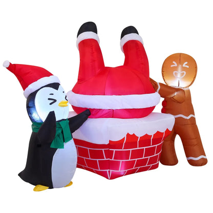 6ft Long LED Inflatable Santa Fall into a Trash