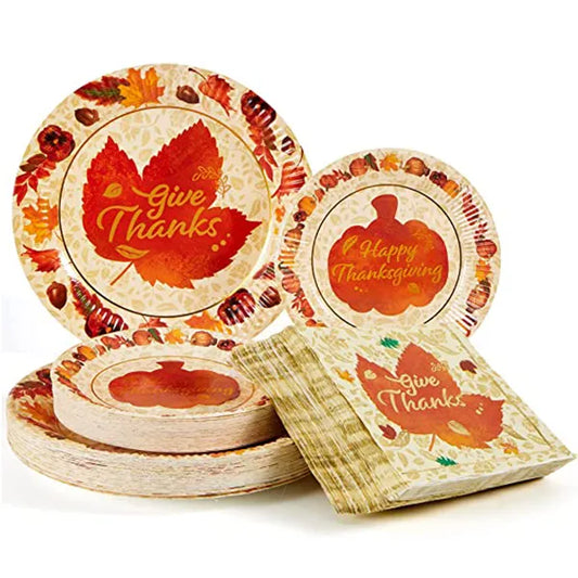 Thanksgiving Disposable Dinnerware Set for 48 Guests