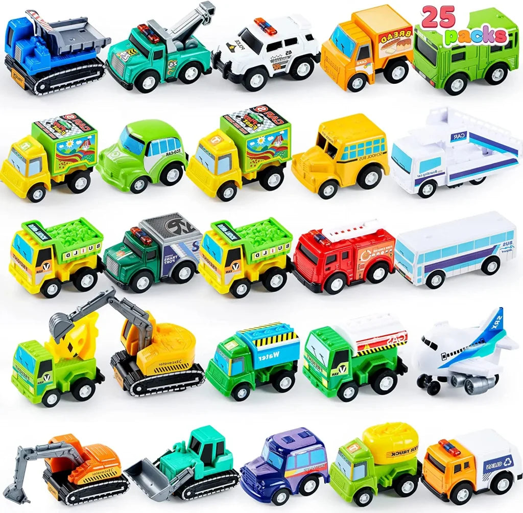 25pcs Pull Back Toy Cars and Trucks Vehicles Set