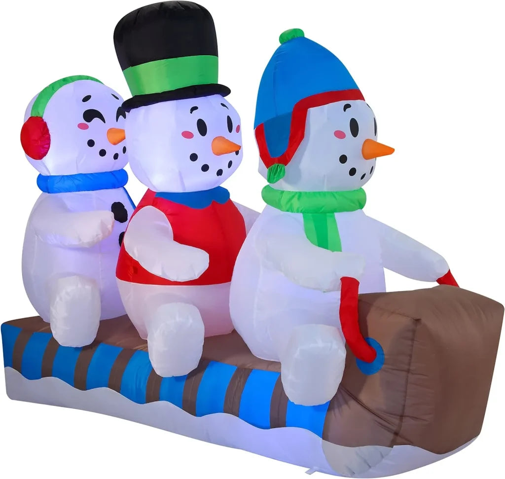 6ft Inflatable LED Snowmen on a Sleigh Ride