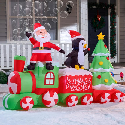 8FT Long Christmas Outdoor Inflatable Santa on The Train