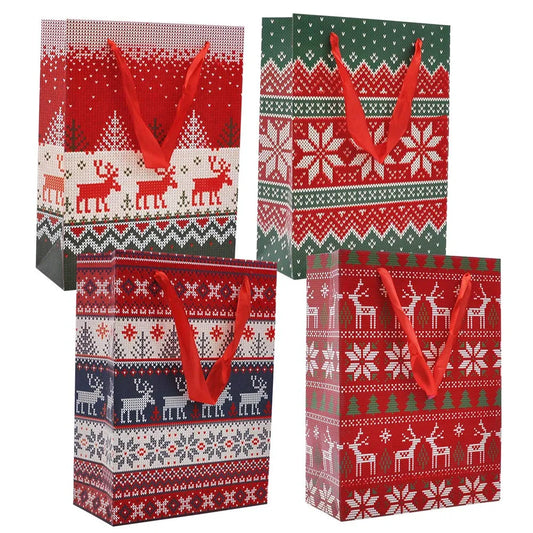 12pcs Christmas Gift Bags With Assorted Christmas Prints