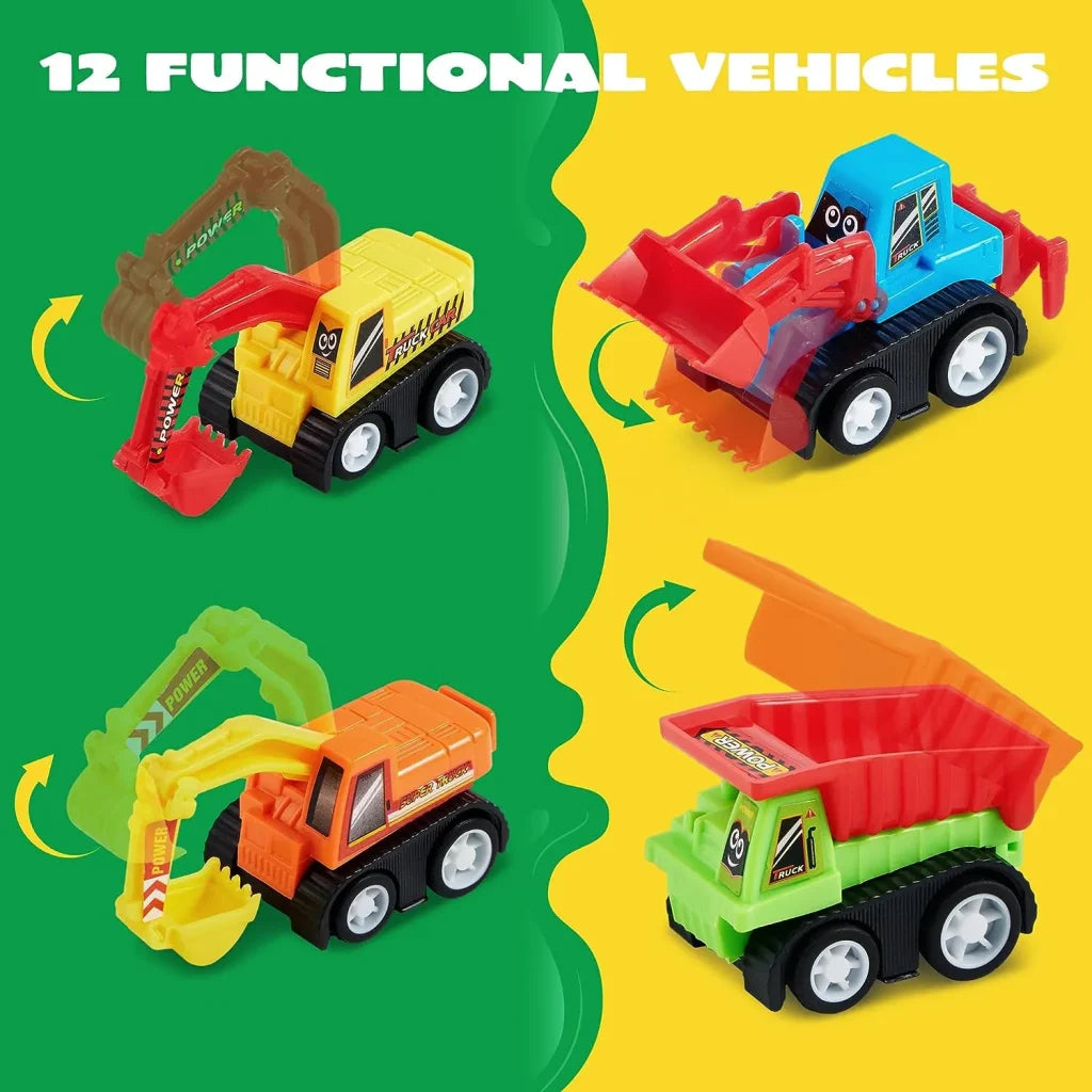 12Pcs Pull Back Cars Set Mini Construction Engineering Vehicle for Toddlers