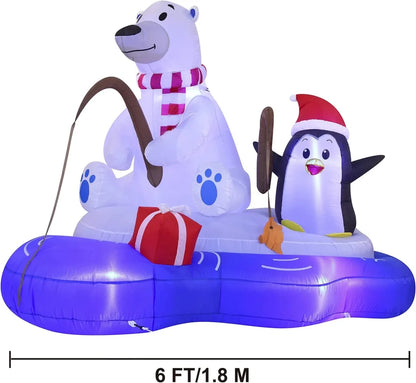 6ft LED Inflatable Christmas Polar Bear With Penguin