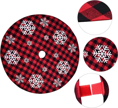 Red and Black Plaid Tree Skirt with Snowflake 36in