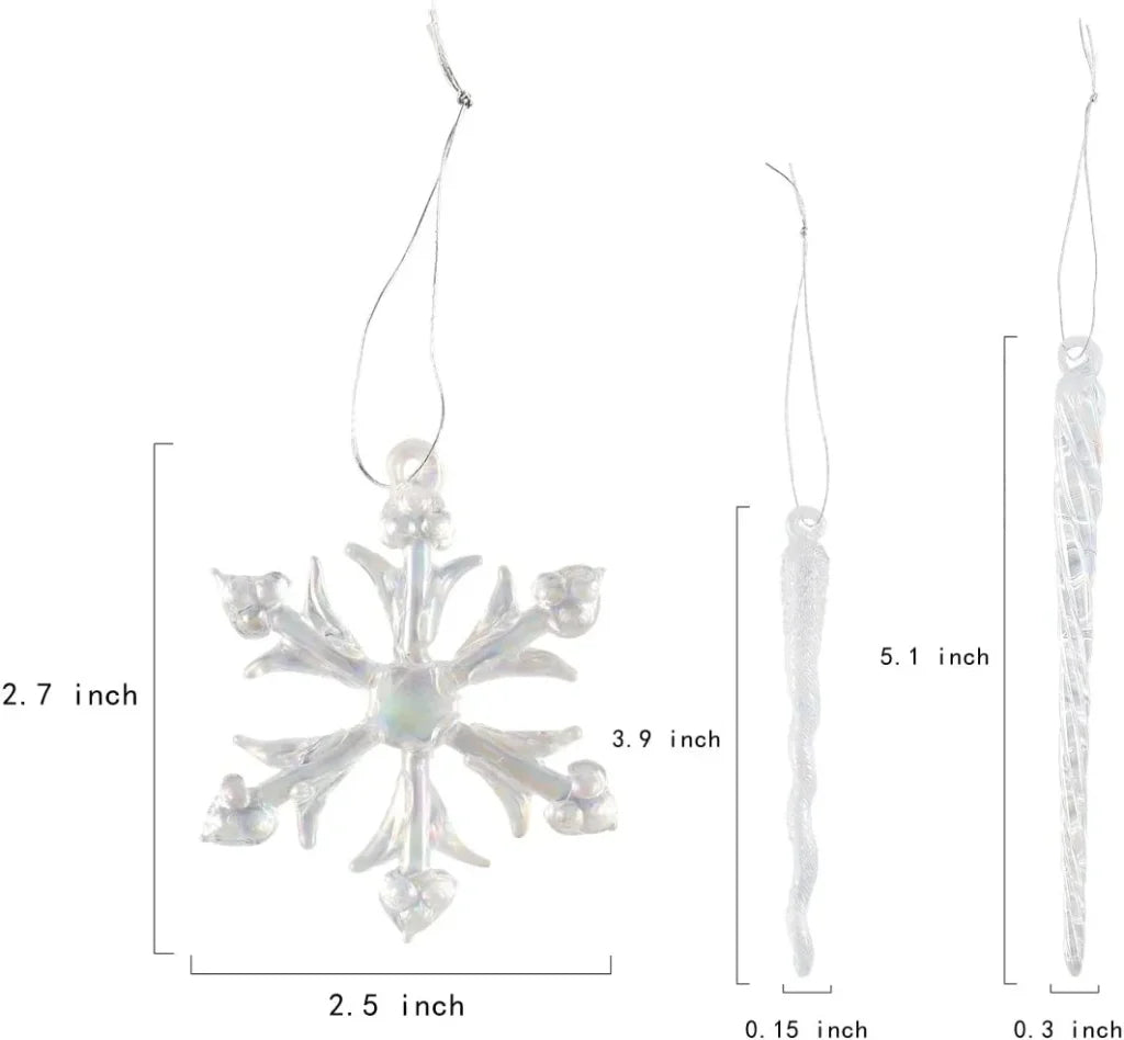 28pcs Glass Snowflake and Icicle Christmas Ornaments