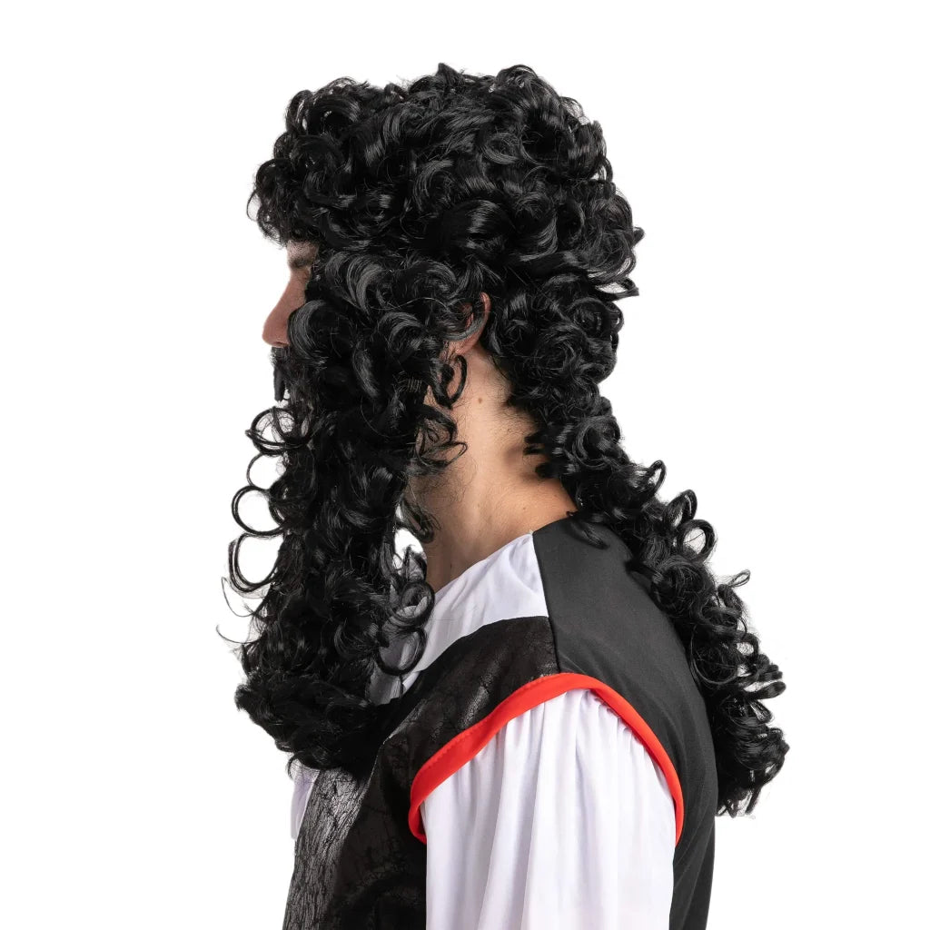 Mens Pirate Black Wig with Mustache