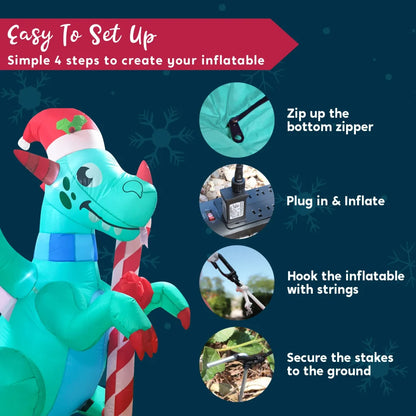 6ft Tall LED Christmas Green Inflatable Dragon