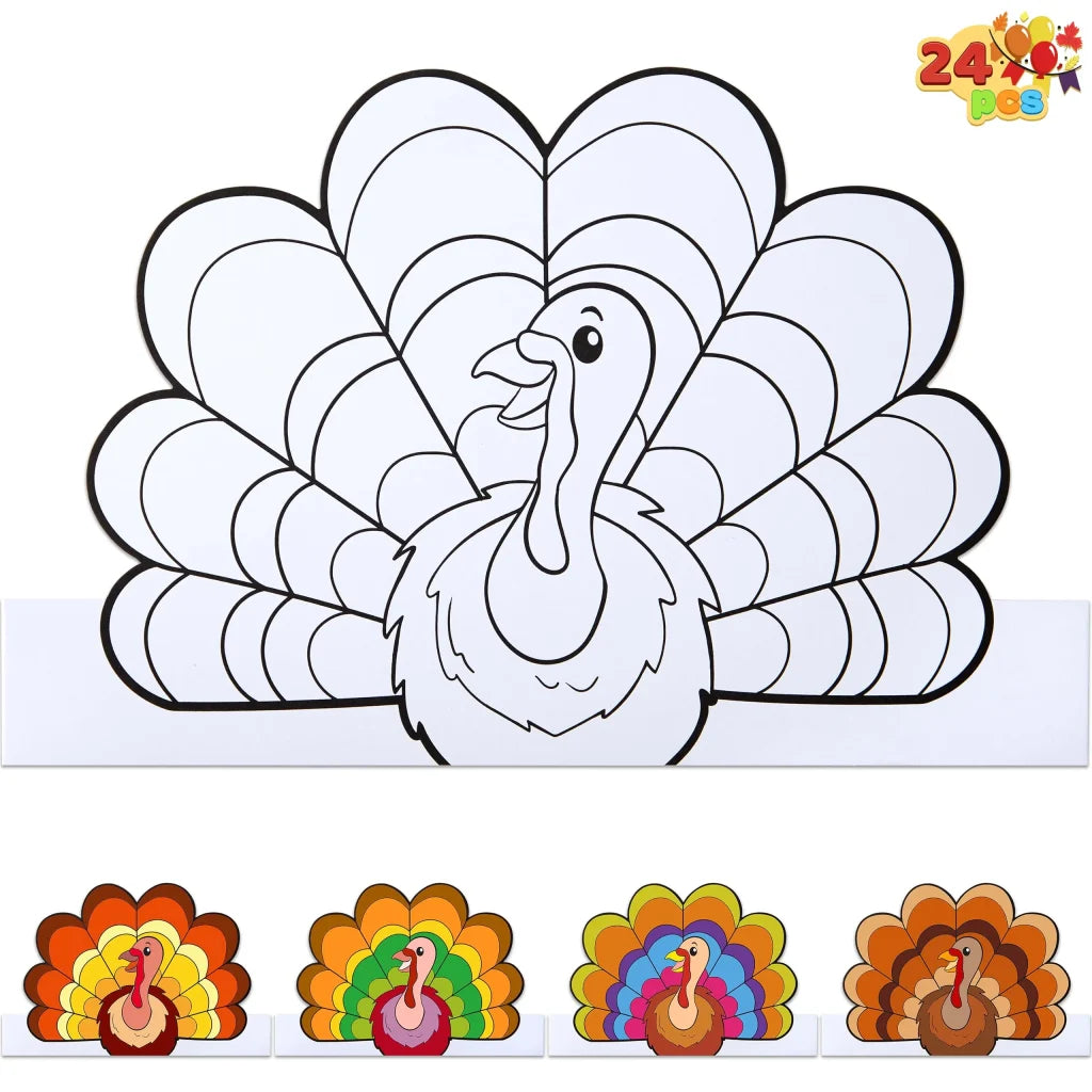 24Pcs Thanksgiving Coloring Headbands