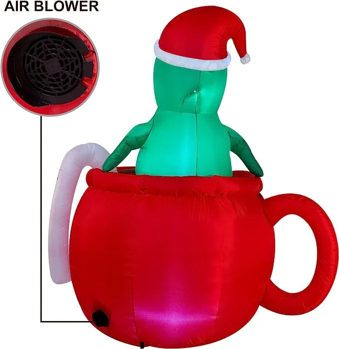 6ft Inflatable LED Christmas Dinosaur in a Huge Mug