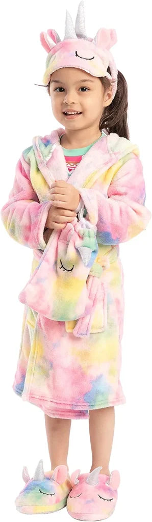 Girls Unicorn Hooded Bathrobe Sleepwear