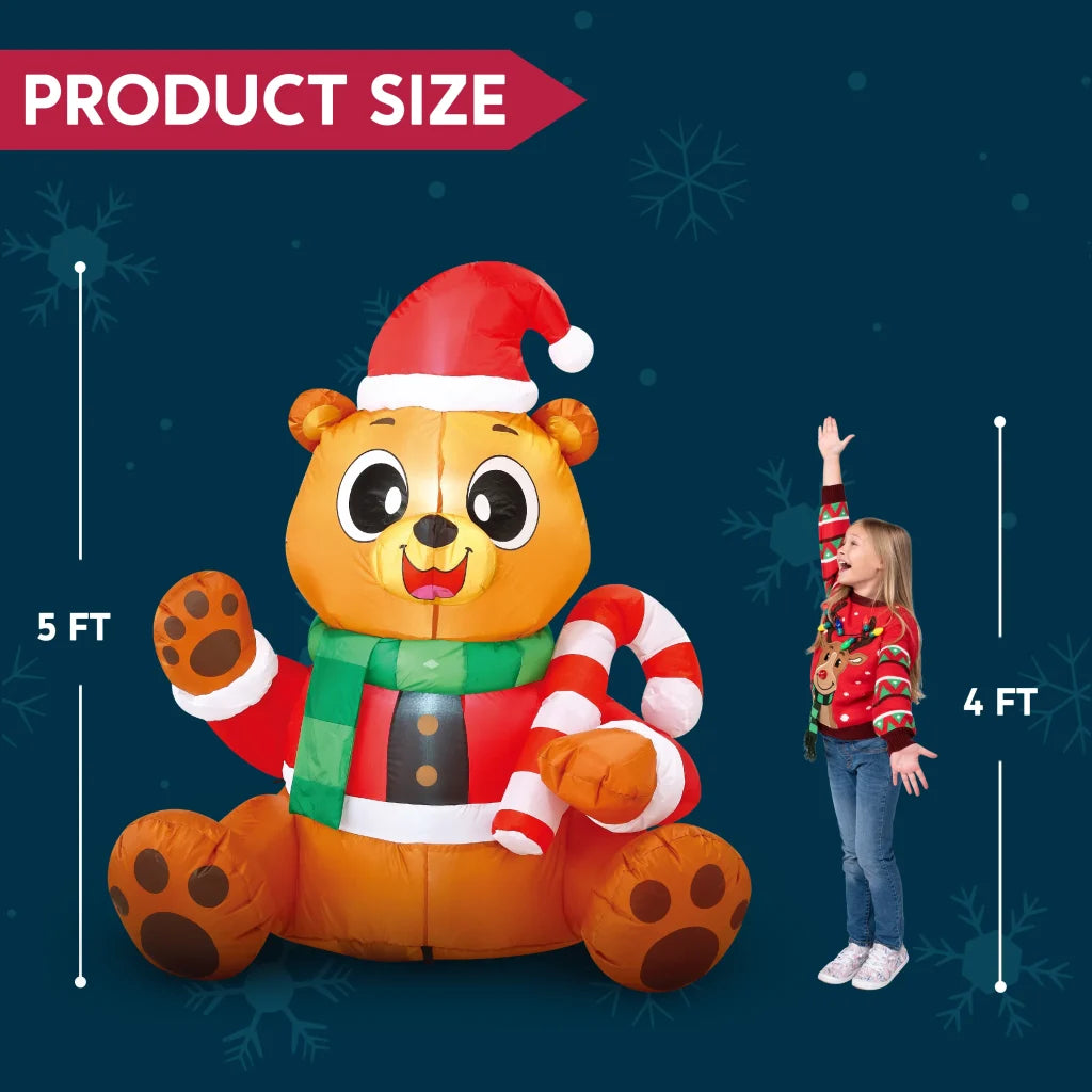 5ft LED Christmas Inflatable Teddy Bear