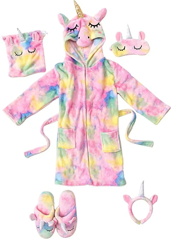 Girls Unicorn Hooded Bathrobe Sleepwear