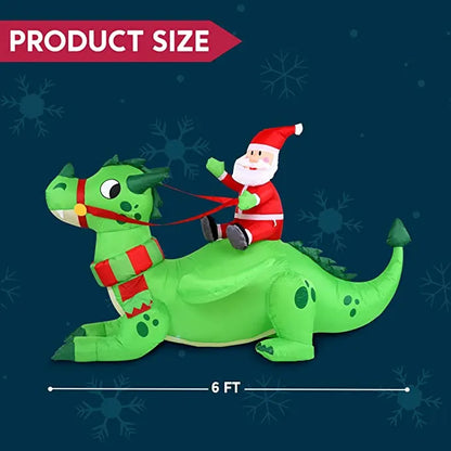 6ft LED Christmas Santa Riding a Dragon Inflatable