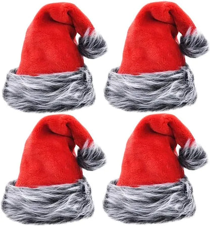 4pcs Christmas Velvet Red Plush Santa Hat