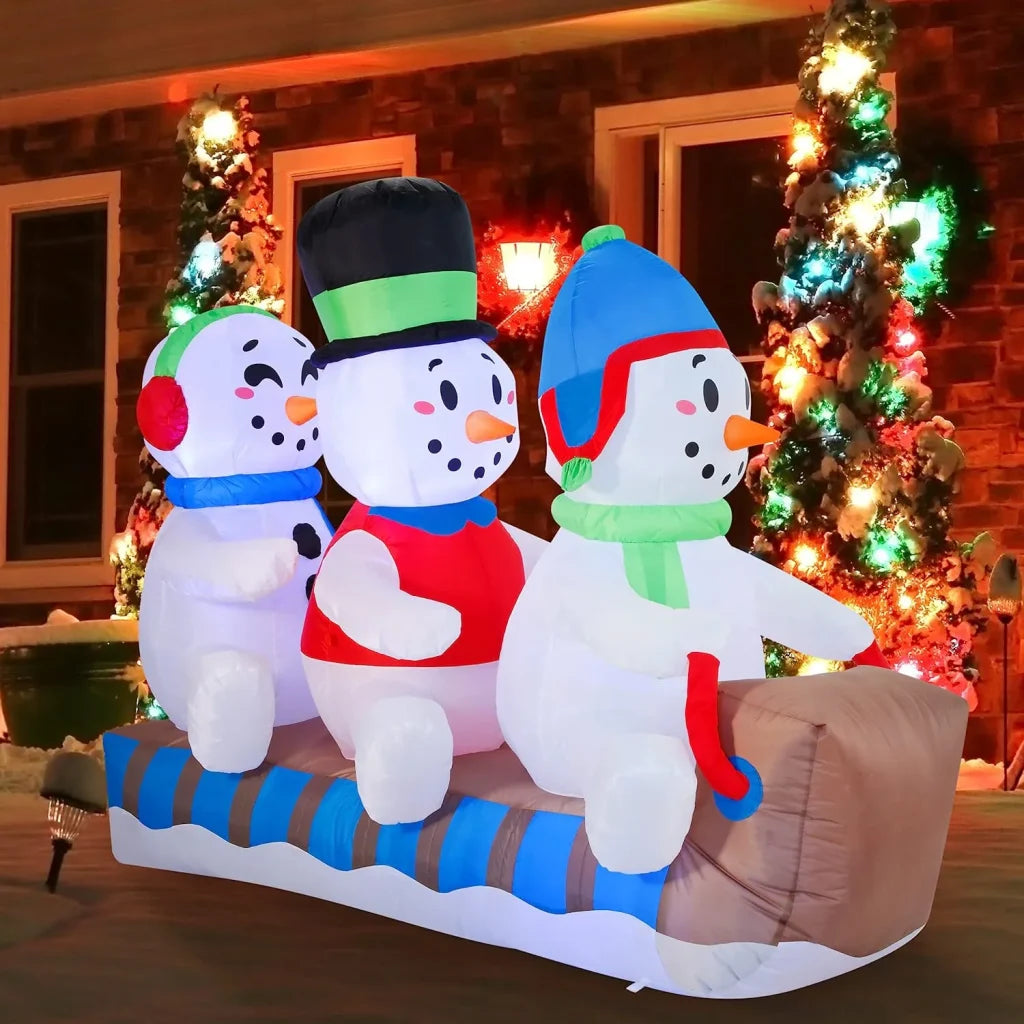 6ft Inflatable LED Snowmen on a Sleigh Ride