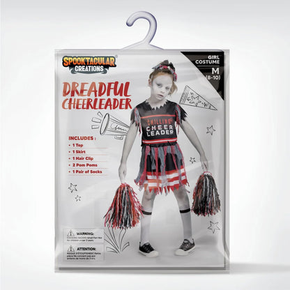 Girls Black and Red Dreadful Cheerleader Zombie Costume