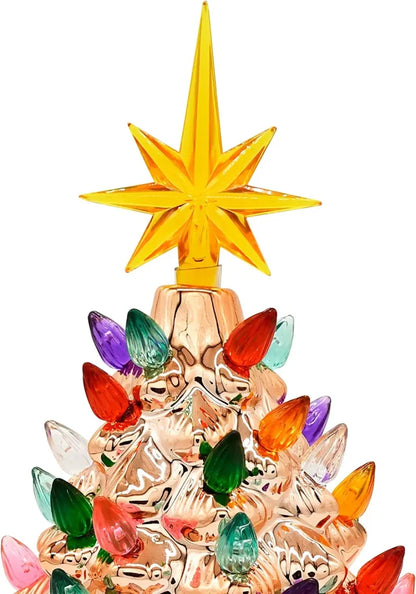 9.25in Prelit Gold Ceramic Tabletop Christmas Tree