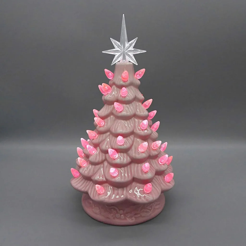 Pink Ceramic Tabletop Christmas Tree 12in