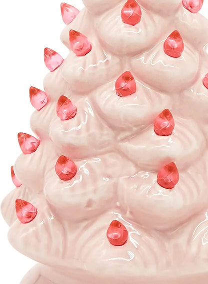 Pink Prelit Tabletop Ceramic Christmas Tree 7in