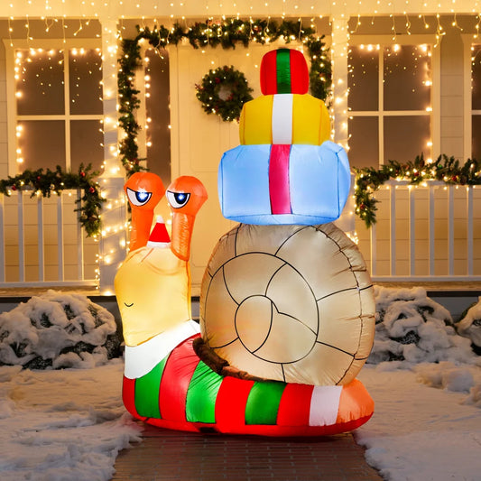 6ft Inflatable LED Snail with a Stack of Gifts