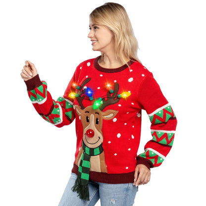 Light up Womens Christmas Ugly Sweater Reindeer